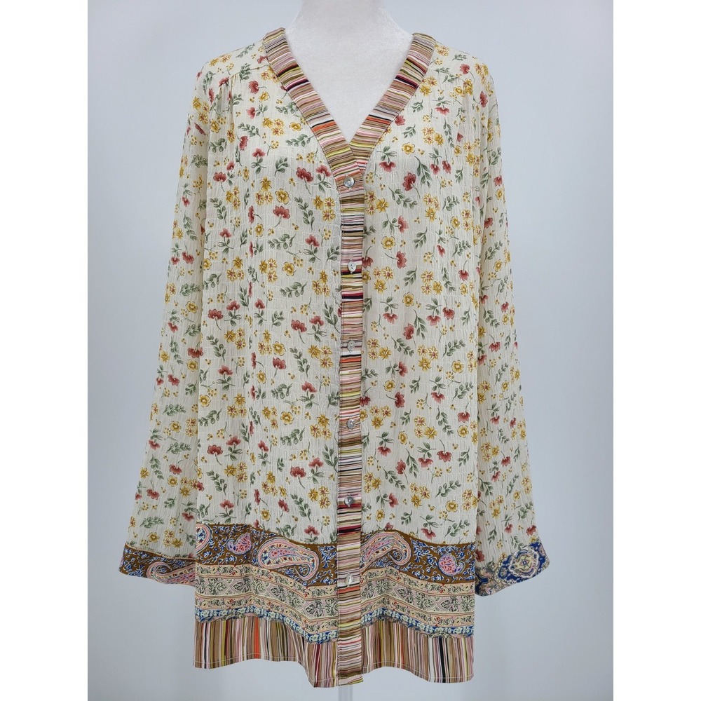 Y2K  Easel Bohemian Oversized Tunic Top M Layering Ditsy Floral Paisley Festival
